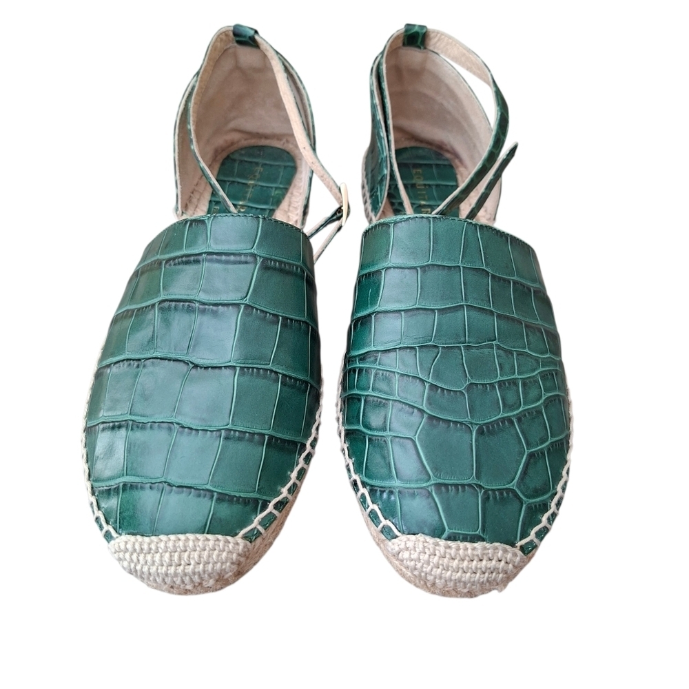 EQUITARE Leather Green Croc Embossed Espadrille Wedges Ankle Strap Sandals - Picture 5 of 11